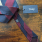 Drake's burgundy navy striped handmade silk tie detail view 2