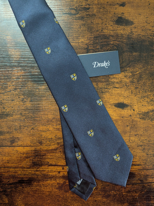 Drake's Crest Motif Handmade Tipped Silk Tie - image 1
