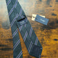 Drake's dark green royal blue striped handmade silk tie detail view 2
