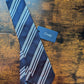 Drake's dark navy white handmade striped silk tie product image