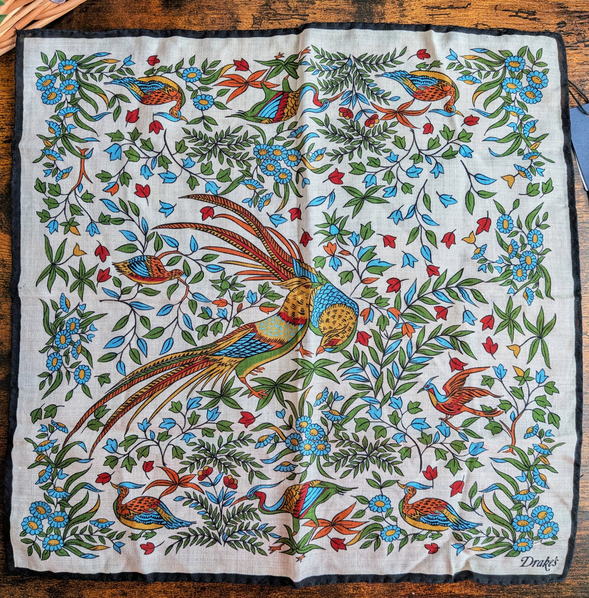 Drake's Ecru Birds of Paradise Print Wool-Silk Pocket Square - image 2