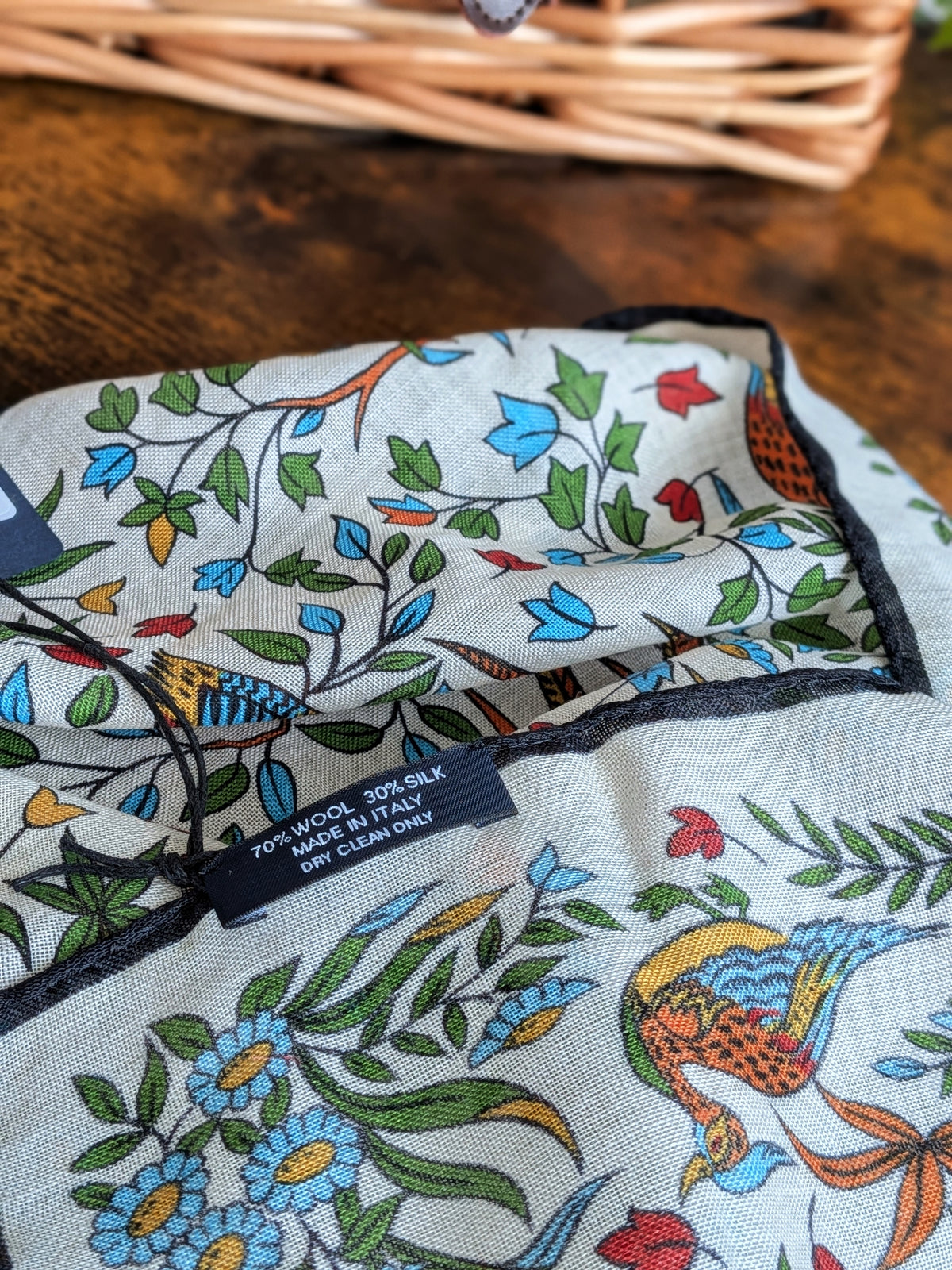 Drake's Ecru Birds of Paradise Print Wool-Silk Pocket Square - image 3