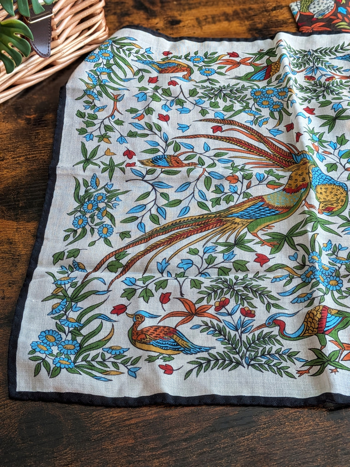 Drake's Ecru Birds of Paradise Print Wool-Silk Pocket Square - image 4