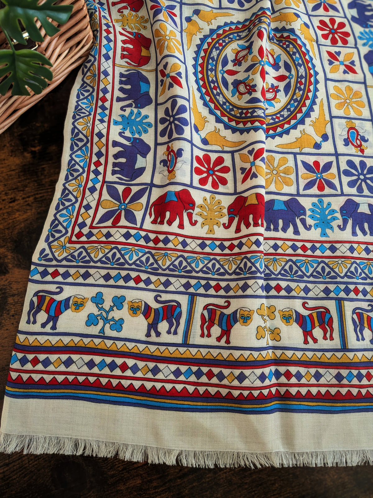 Drake's Ecru Elephants and Flowers Print Wool-Silk Scarf - image 5