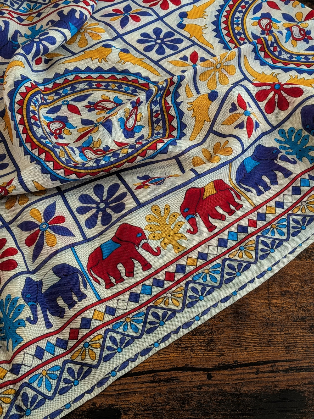 Drake's Ecru Elephants and Flowers Print Wool-Silk Scarf - image 7