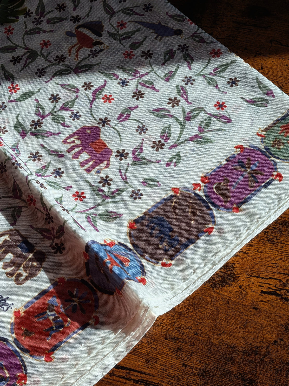 Drake's Ecru Elephants and Flowers Print Wool-Silk Scarf - image 5