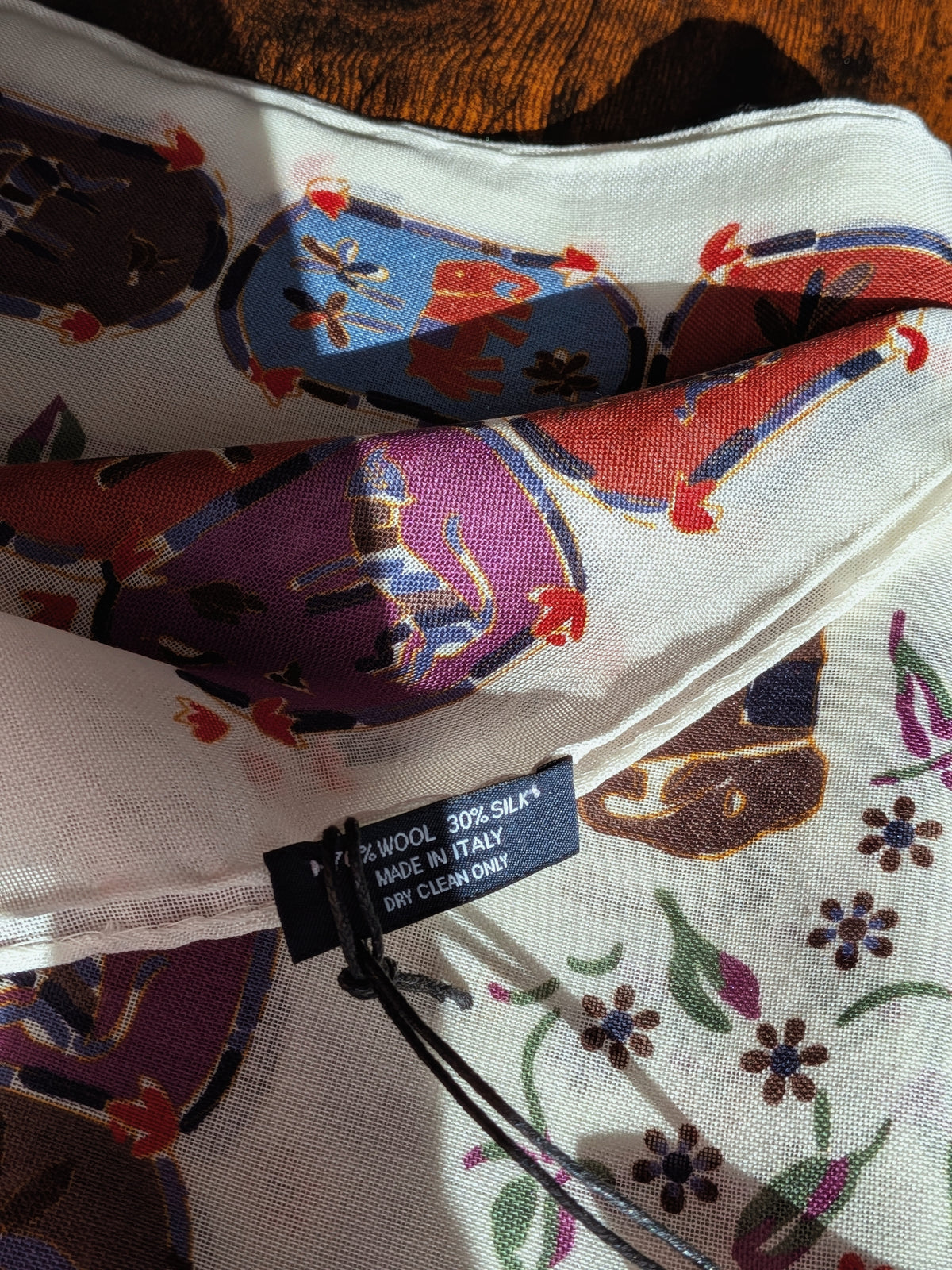 Drake's Ecru Elephants and Flowers Print Wool-Silk Scarf - image 7
