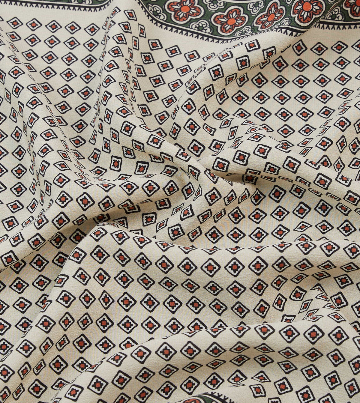 Drake's ecru vintage tile print silk pocket square detail view 2