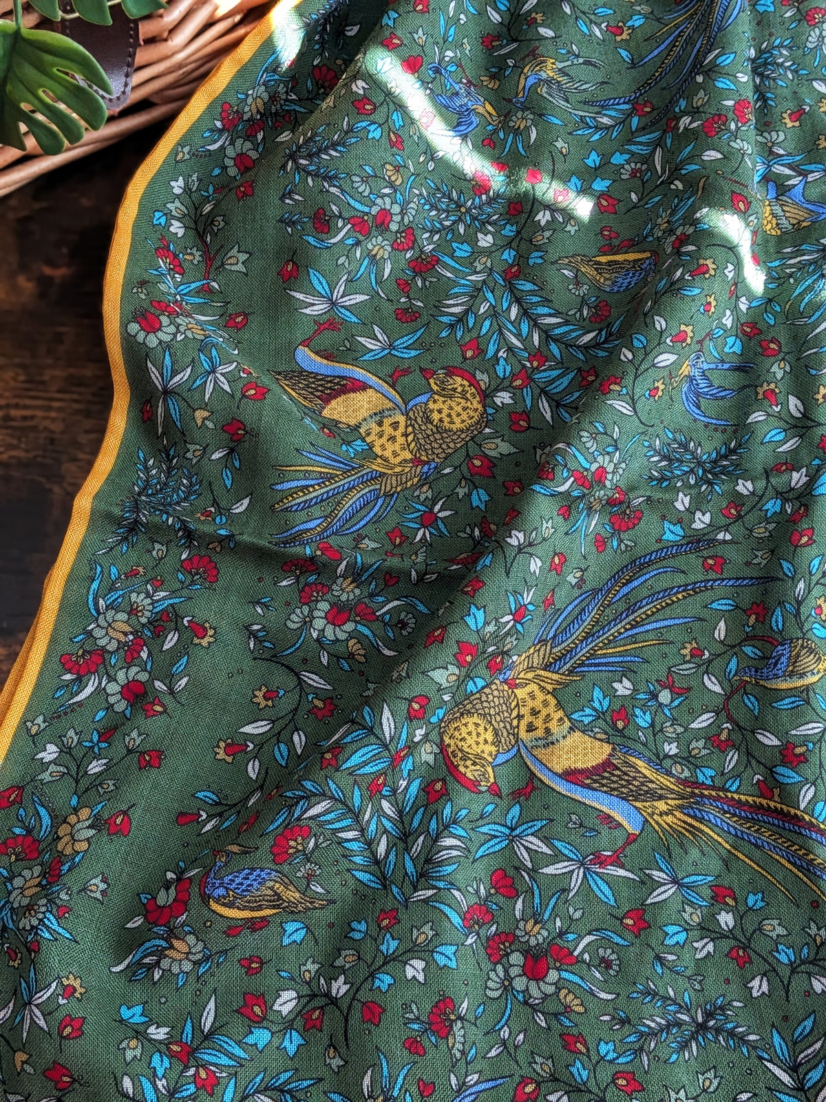 Drake's Green Birds of Paradise Print Tubular Wool Silk Scarf - image 5
