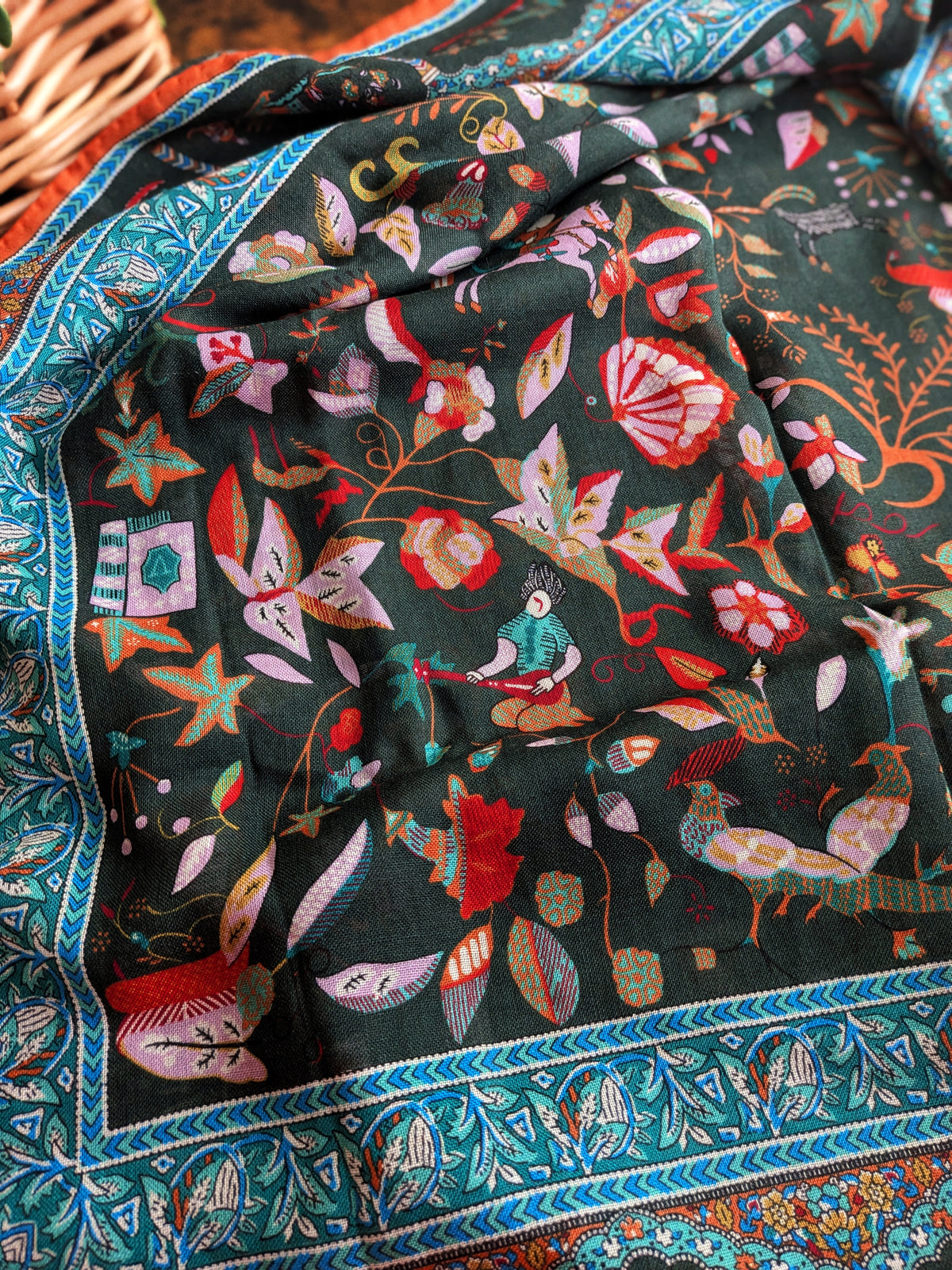 Drake's Green Classic Mughal Print Wool Silk Scarf - image 3
