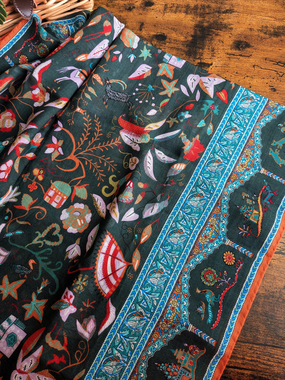 Drake's Green Classic Mughal Print Wool Silk Scarf - image 5
