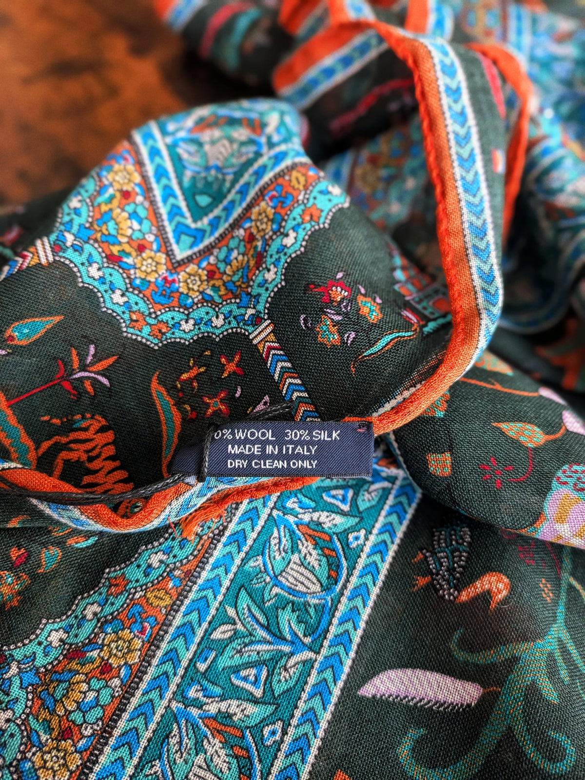 Drake's Green Classic Mughal Print Wool Silk Scarf - image 8