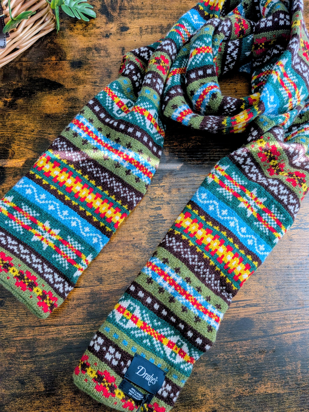 Drake's Green Fair Isle Lambswool Scarf - image 1