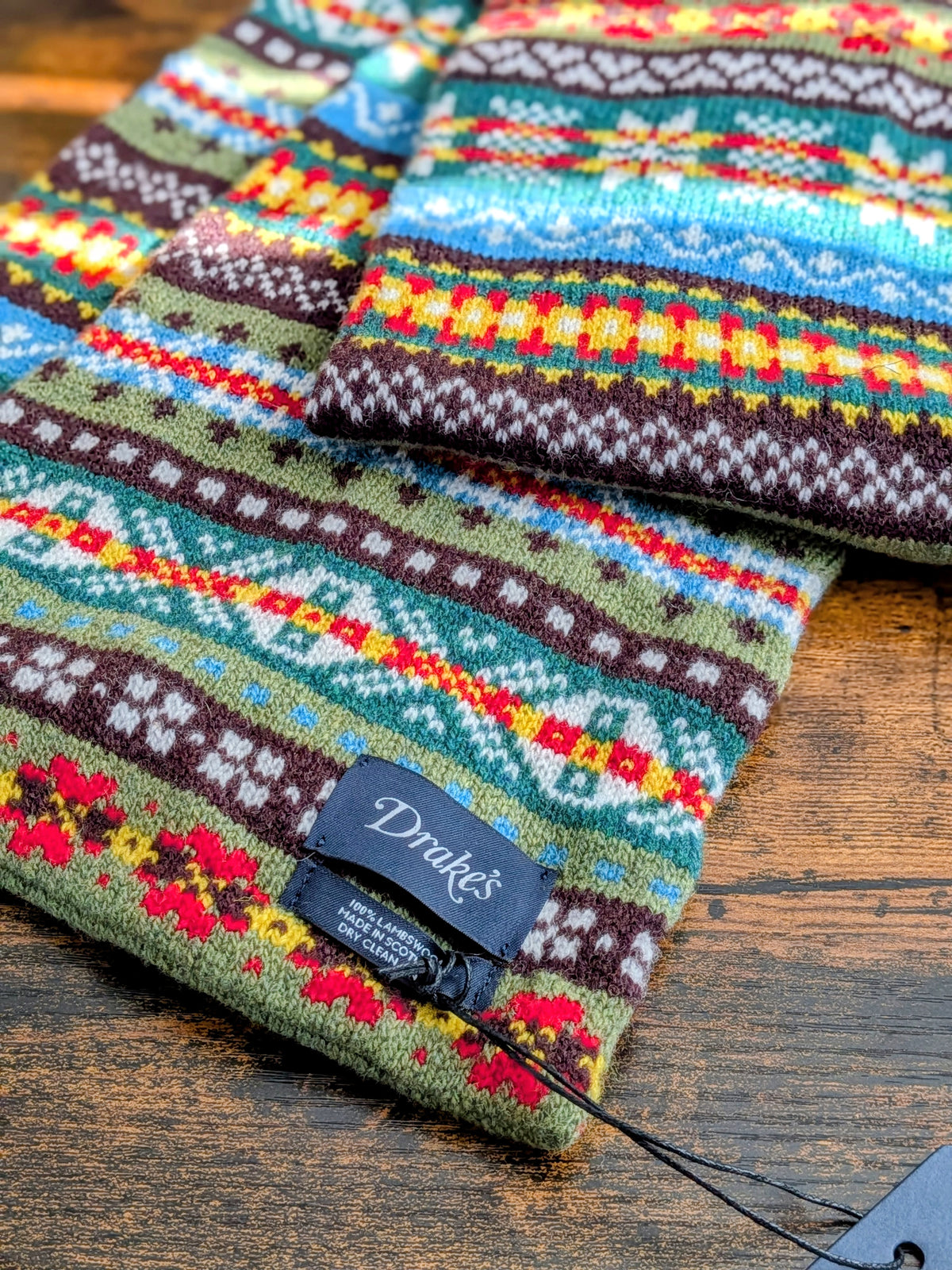Drake's Green Fair Isle Lambswool Scarf - image 2