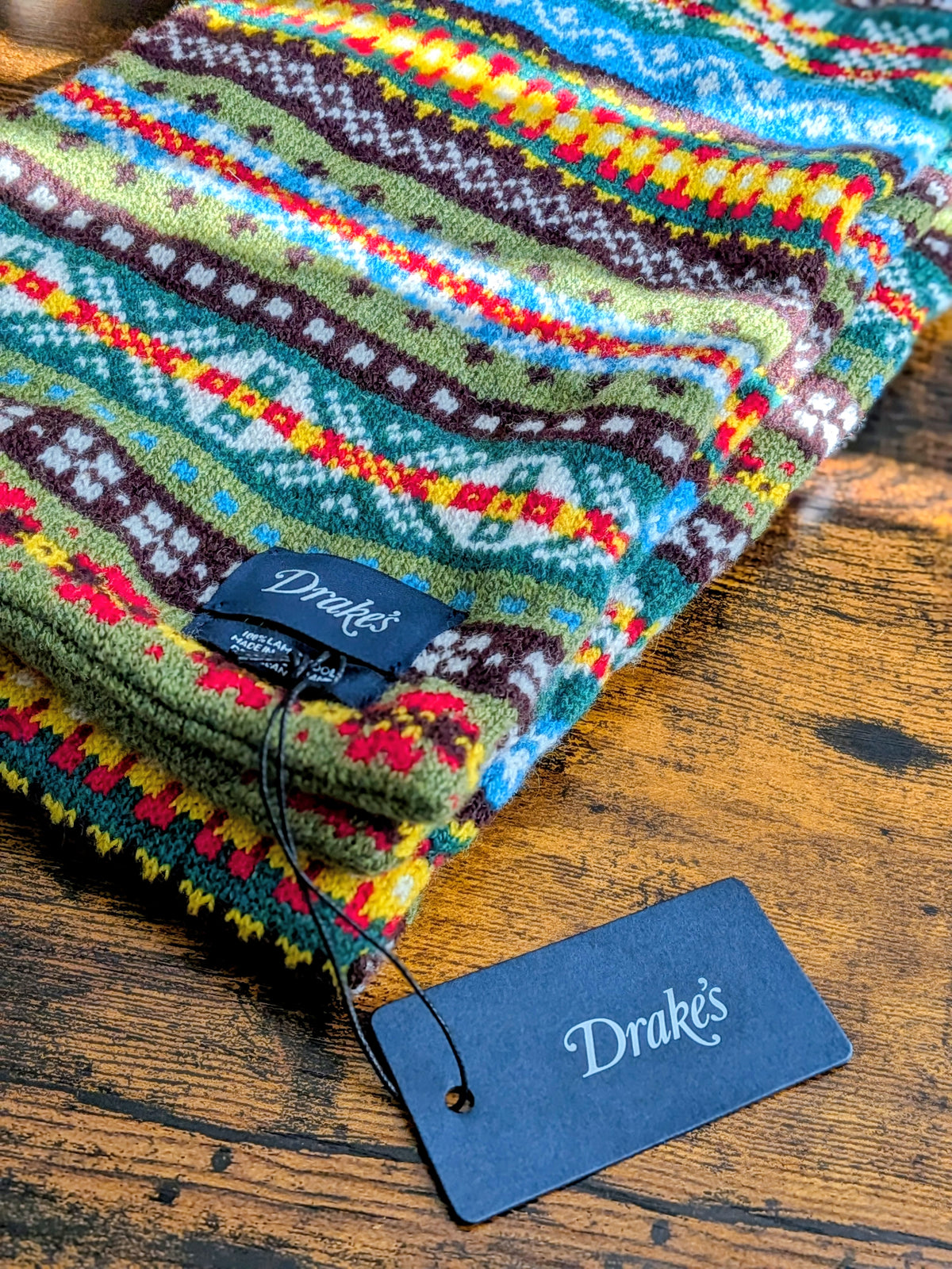 Drake's Green Fair Isle Lambswool Scarf - image 5