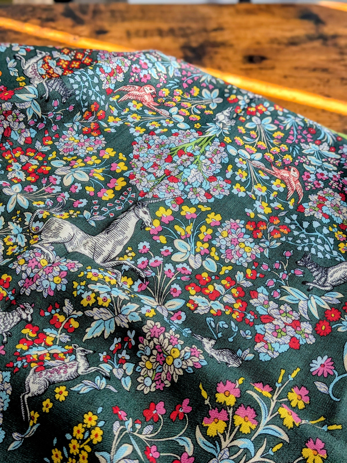 Drake's Green Forest Animals Flower Border Wool-Silk Scarf - image 4