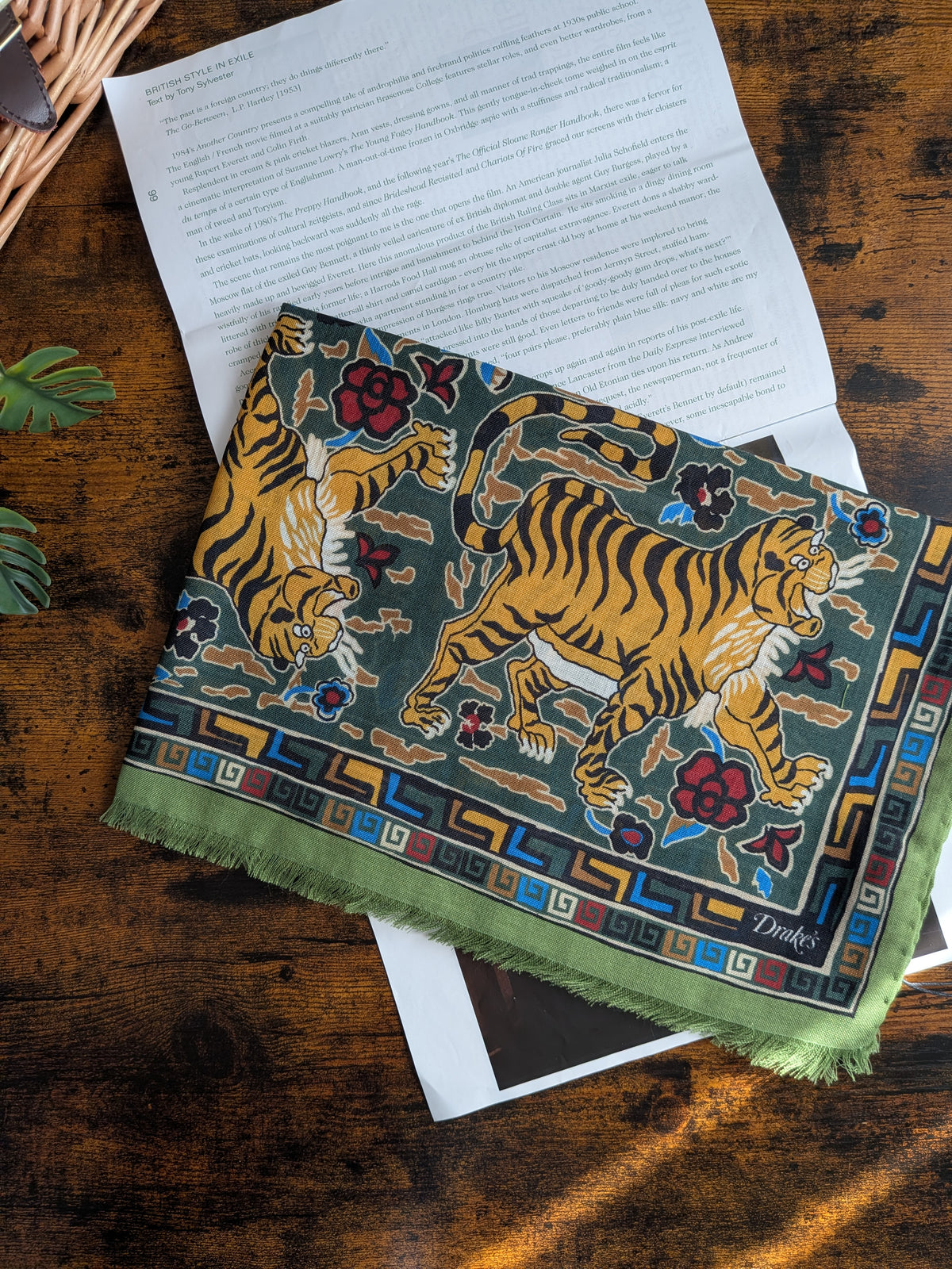Drake's Green Jumbo Tiger Print Wool-Silk Scarf - image 1
