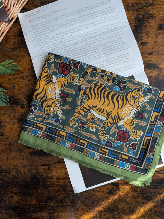 Drake's Green Jumbo Tiger Print Wool-Silk Scarf - image 1