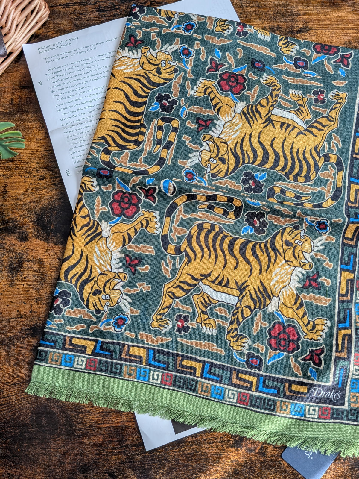 Drake's Green Jumbo Tiger Print Wool-Silk Scarf - image 2