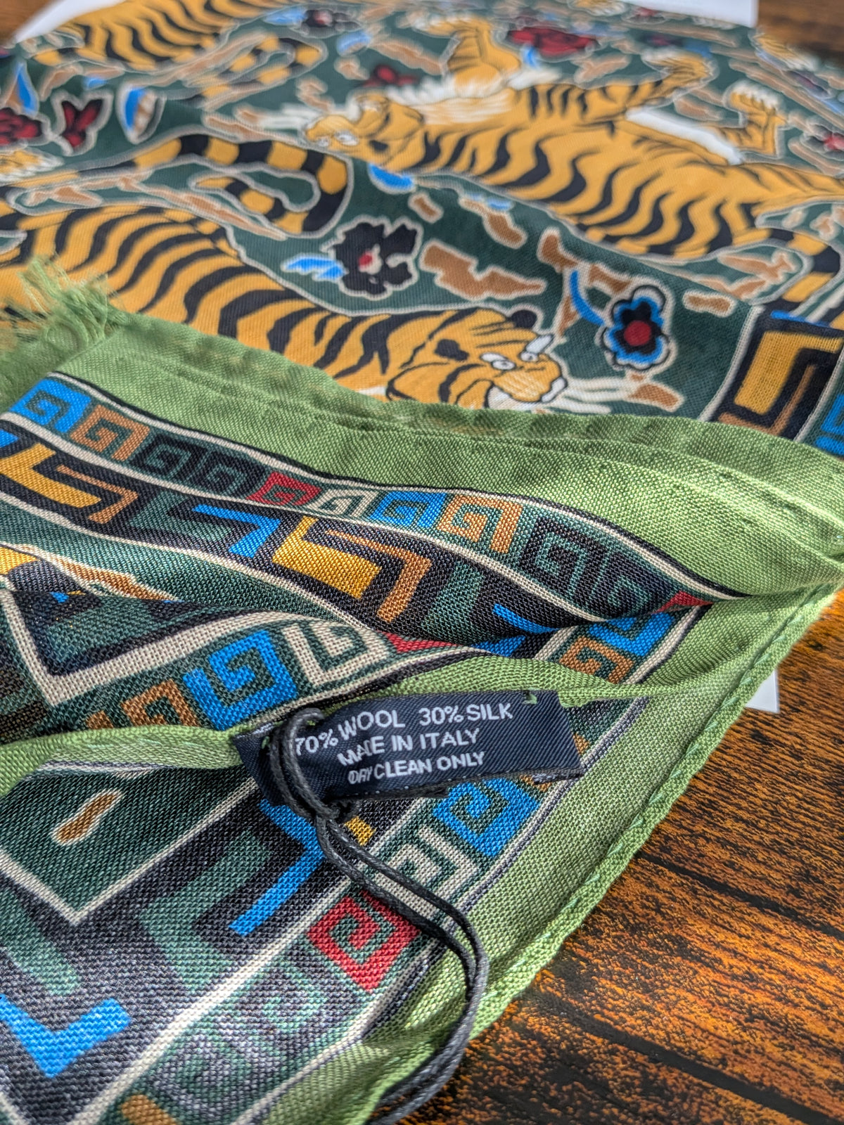 Drake's Green Jumbo Tiger Print Wool-Silk Scarf - image 3