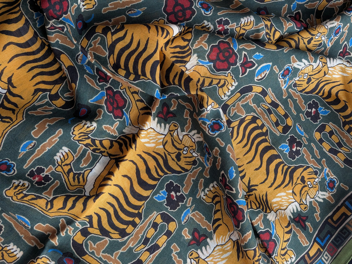 Drake's Green Jumbo Tiger Print Wool-Silk Scarf - image 5