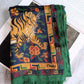 Drake's green navy jumbo tiger print wool silk scarf product image