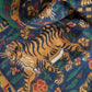 Drake's green navy jumbo tiger print wool silk scarf detail view 3