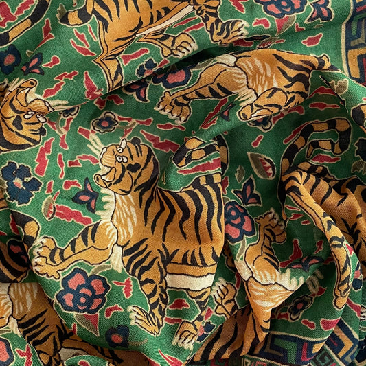 Drake's green red jumbo tiger print wool silk scarf product image