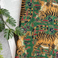 Drake's green red jumbo tiger print wool silk scarf detail view 2