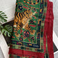 Drake's green red jumbo tiger print wool silk scarf detail view 3