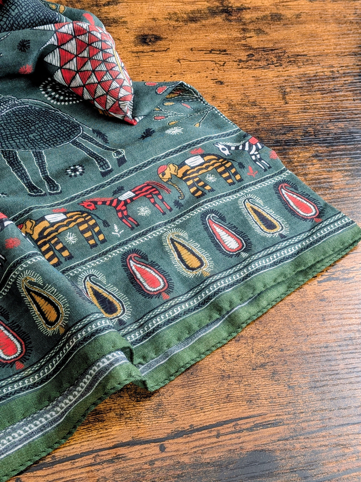 Drake's Green Rustic Elephant Print Wool-Silk Scarf - image 4