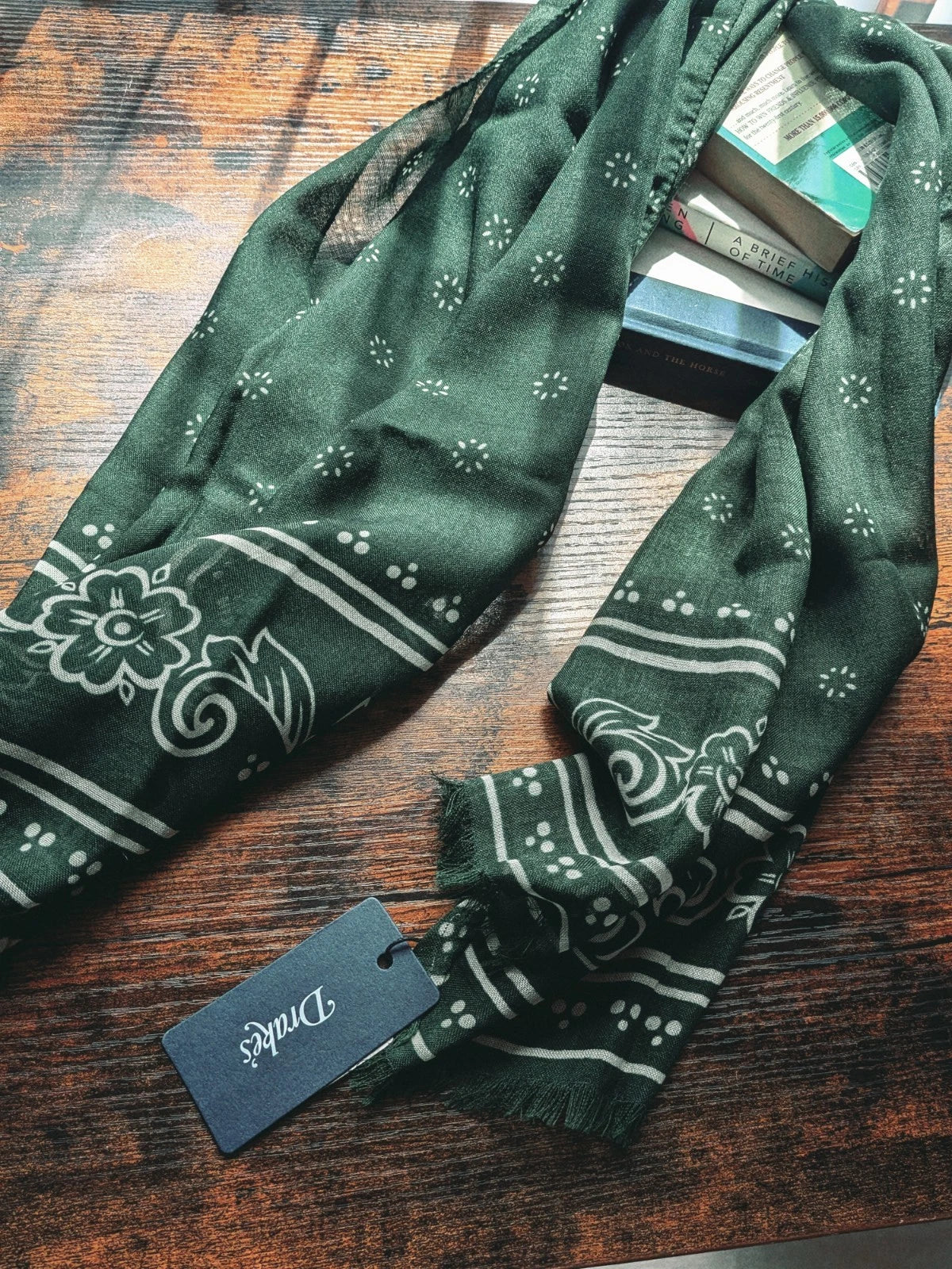 Green Summer Print Wool Silk Scarf | Drake's