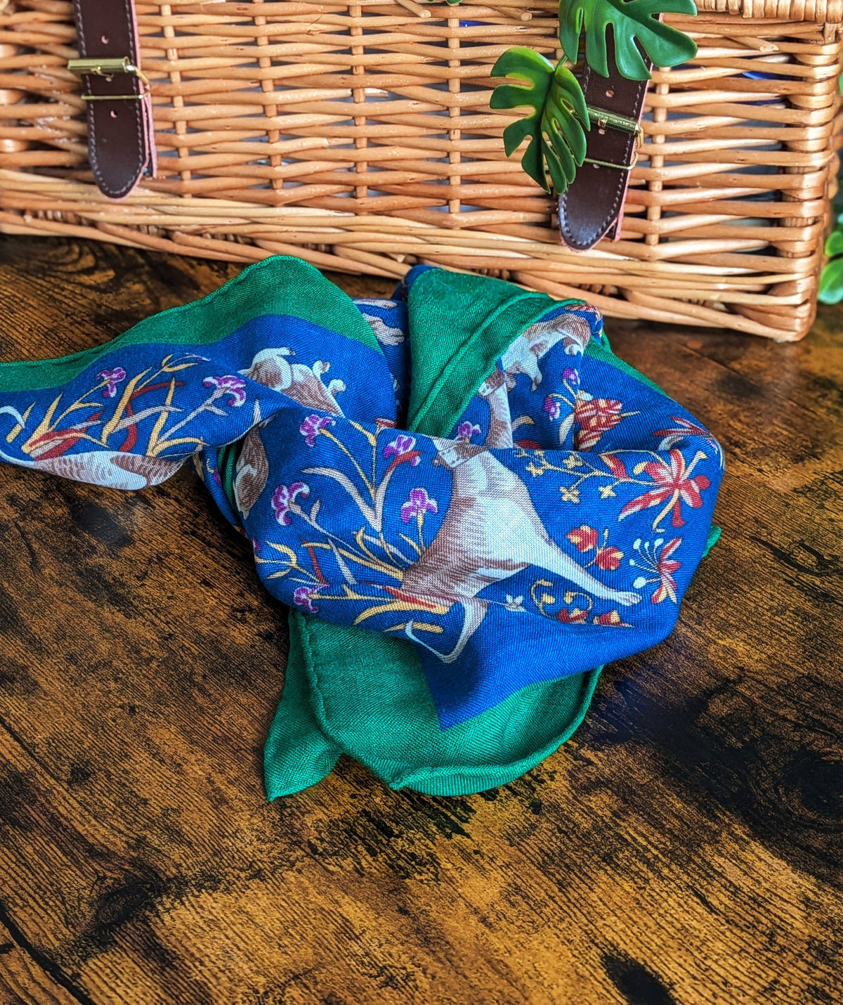Drake's Green Unicorn Print Wool Silk Square Scarf - image 1