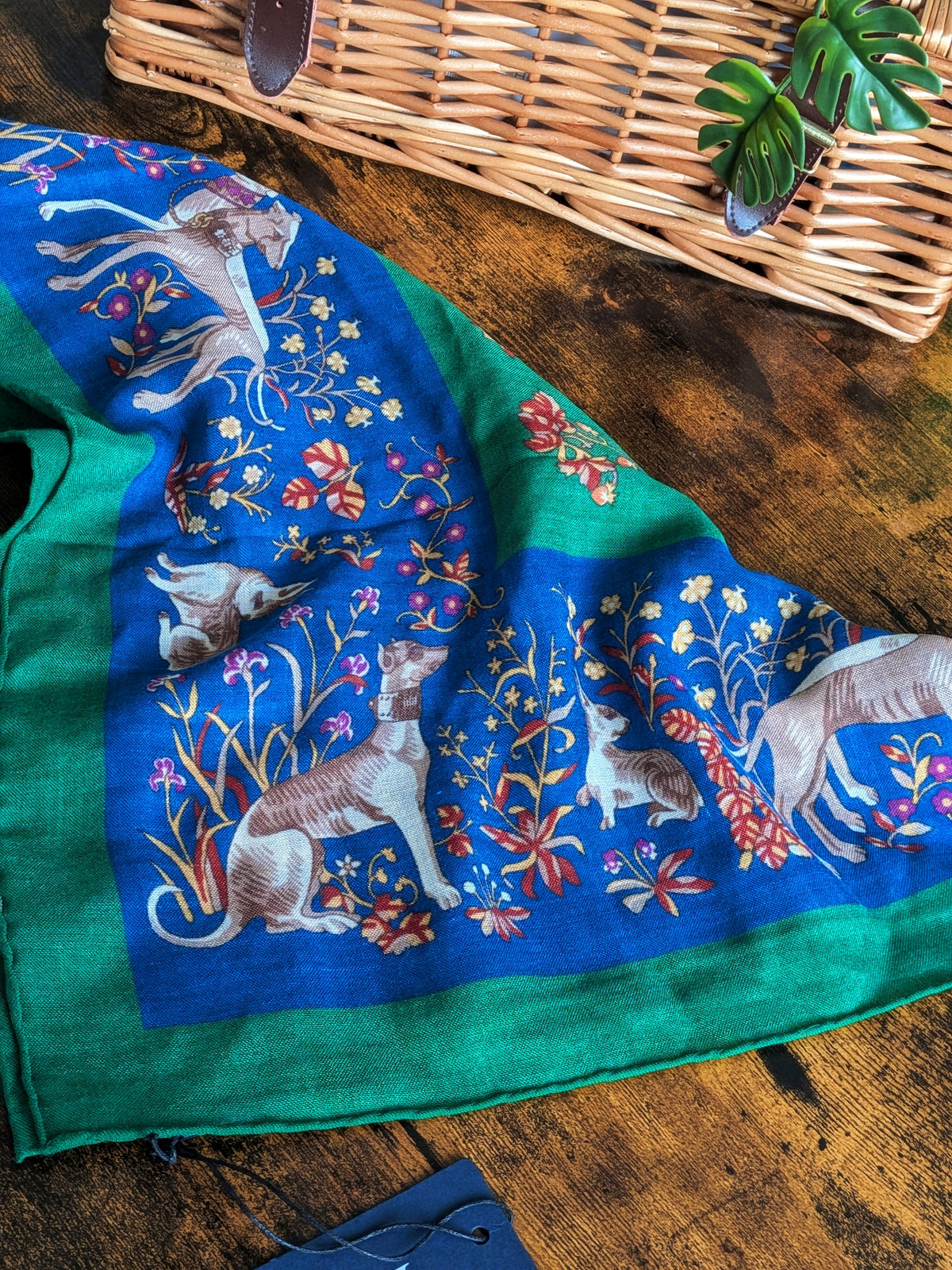 Drake's Green Unicorn Print Wool Silk Square Scarf - image 2