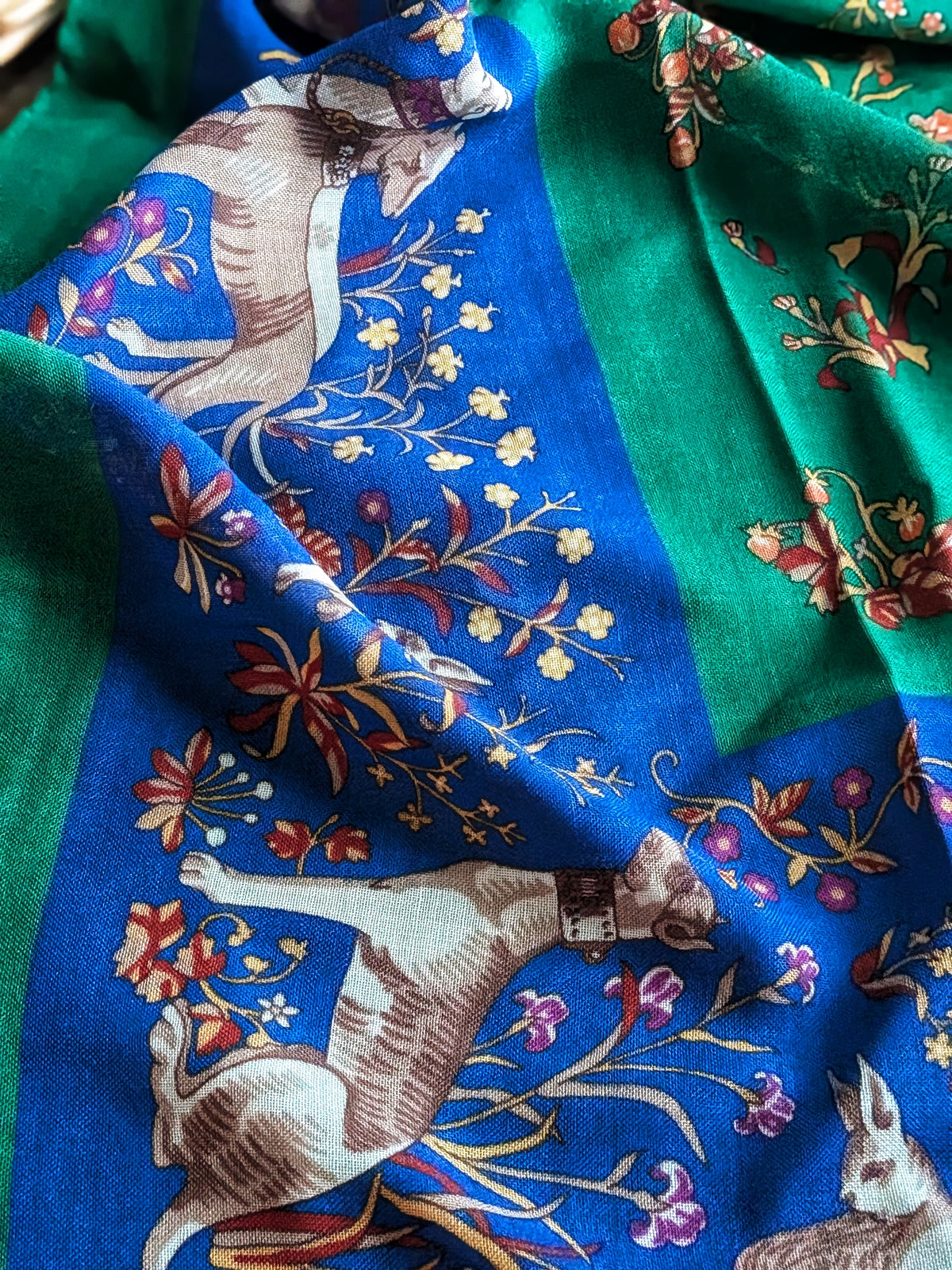 Drake's Green Unicorn Print Wool Silk Square Scarf - image 3
