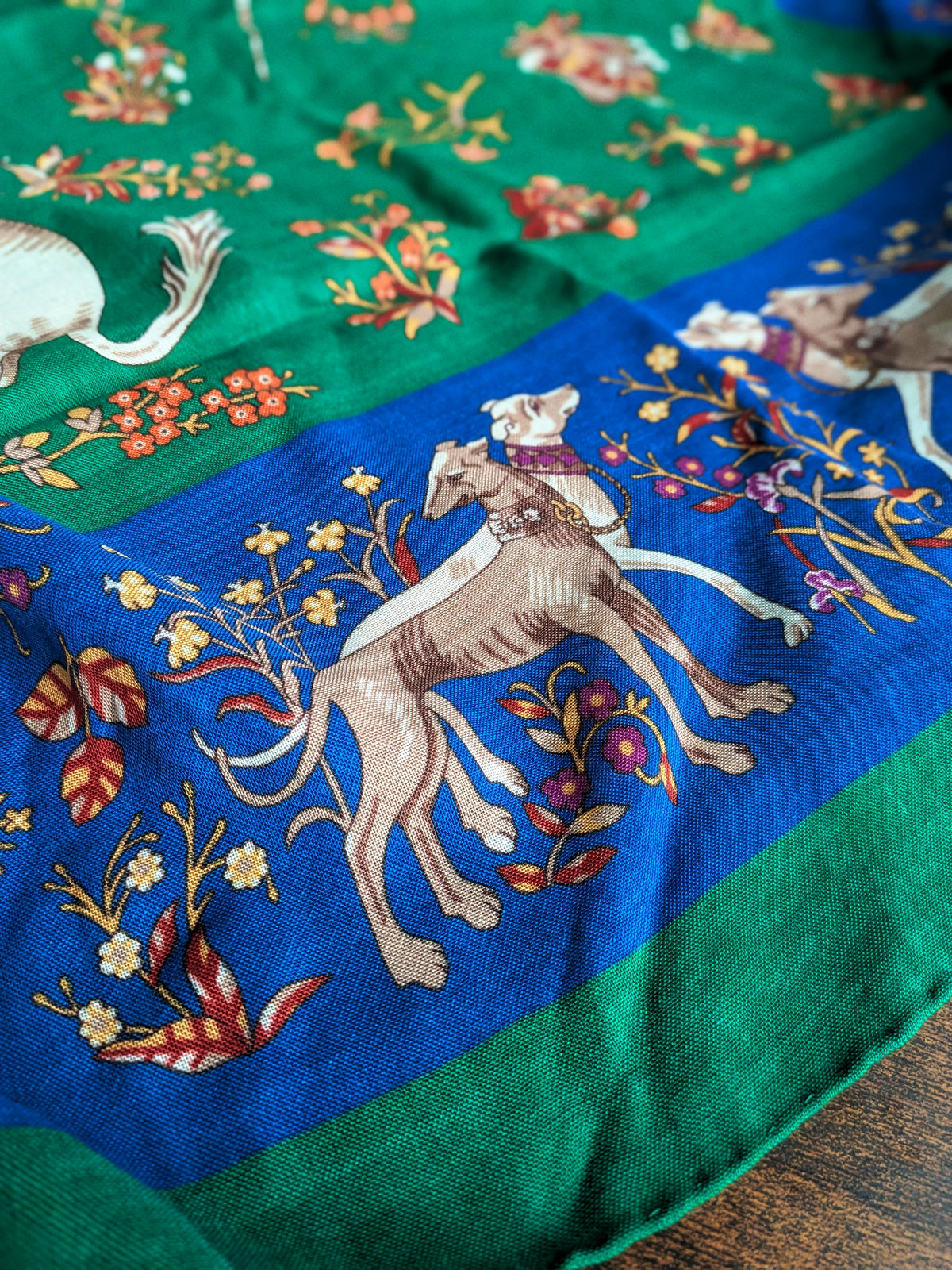 Drake's Green Unicorn Print Wool Silk Square Scarf - image 4