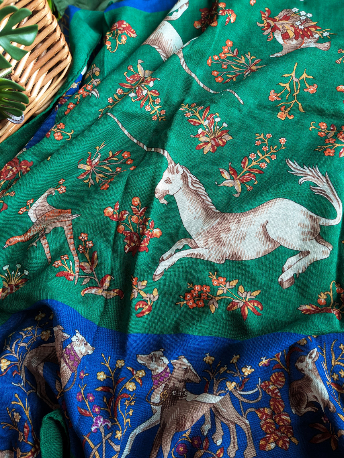 Drake's Green Unicorn Print Wool Silk Square Scarf - image 5