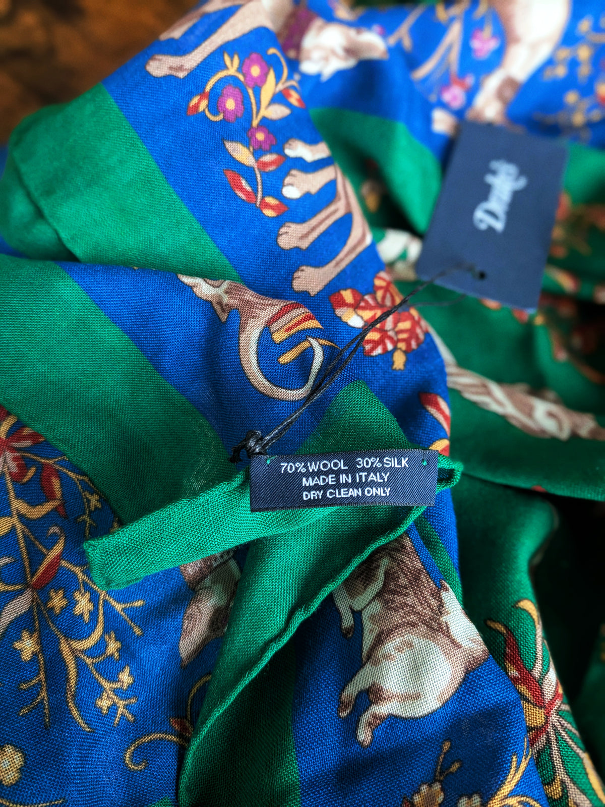 Drake's Green Unicorn Print Wool Silk Square Scarf - image 6