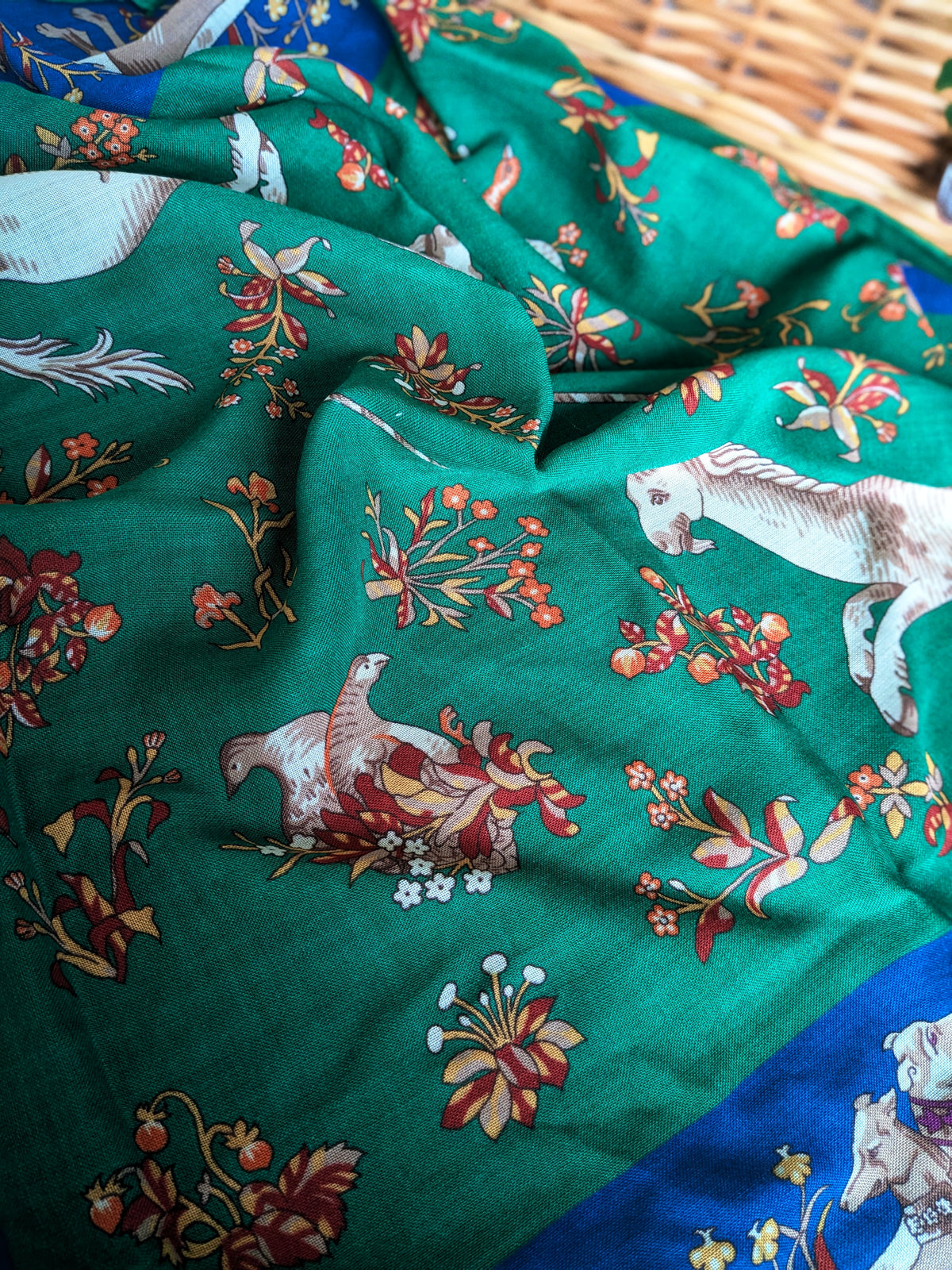 Drake's Green Unicorn Print Wool Silk Square Scarf - image 7