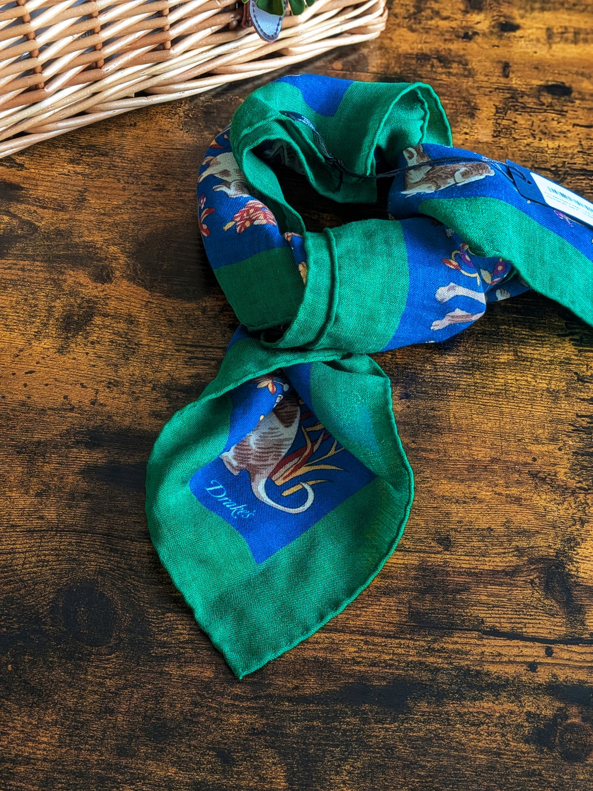 Drake's Green Unicorn Print Wool Silk Square Scarf - image 8