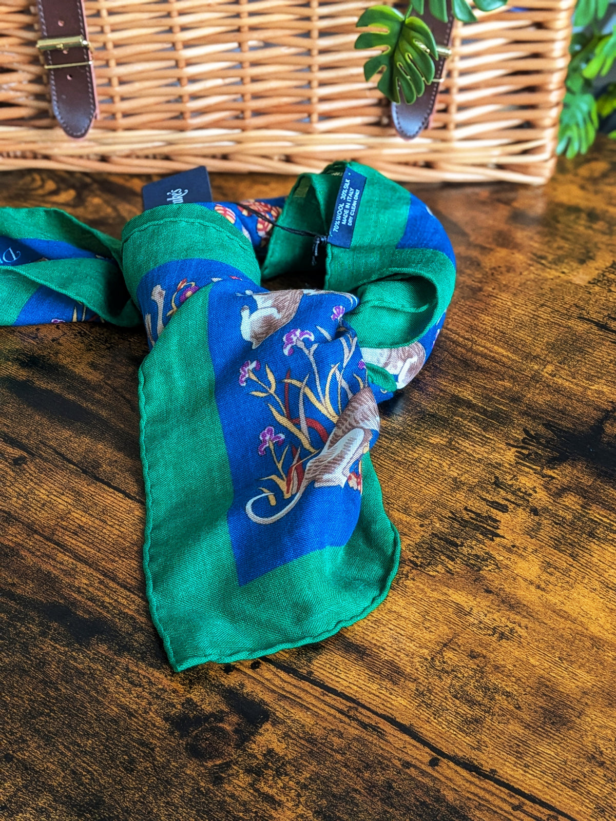 Drake's Green Unicorn Print Wool Silk Square Scarf - image 9