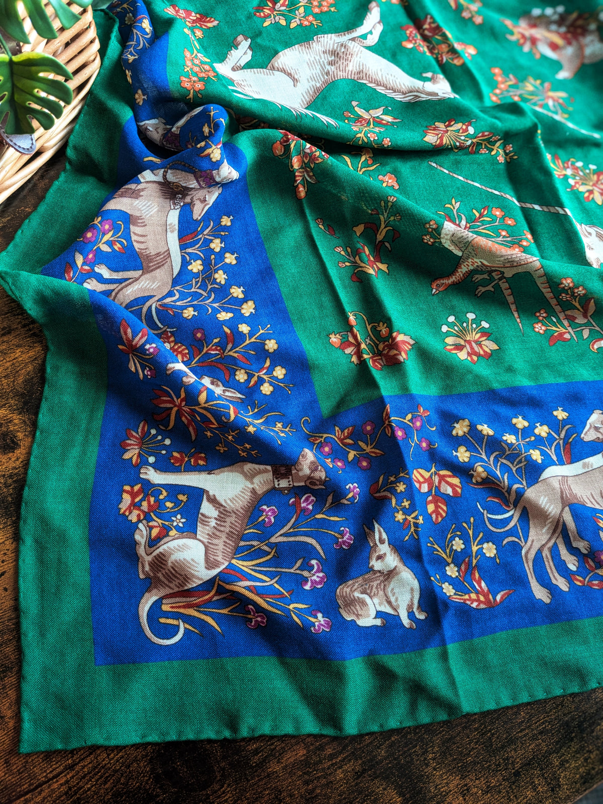 Drake's Green Unicorn Print Wool Silk Square Scarf - image 10