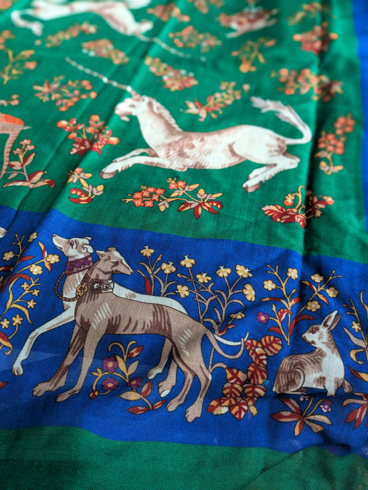 Drake's Green Unicorn Print Wool Silk Square Scarf - image 12