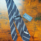 Drake's grenadine navy blue handmade striped silk tie detail view 2