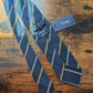 Drake's grenadine navy green yellow multicoloured striped handmade silk tie detail view 3