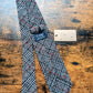 Drake's grey red check handmade silk tie detail view 3