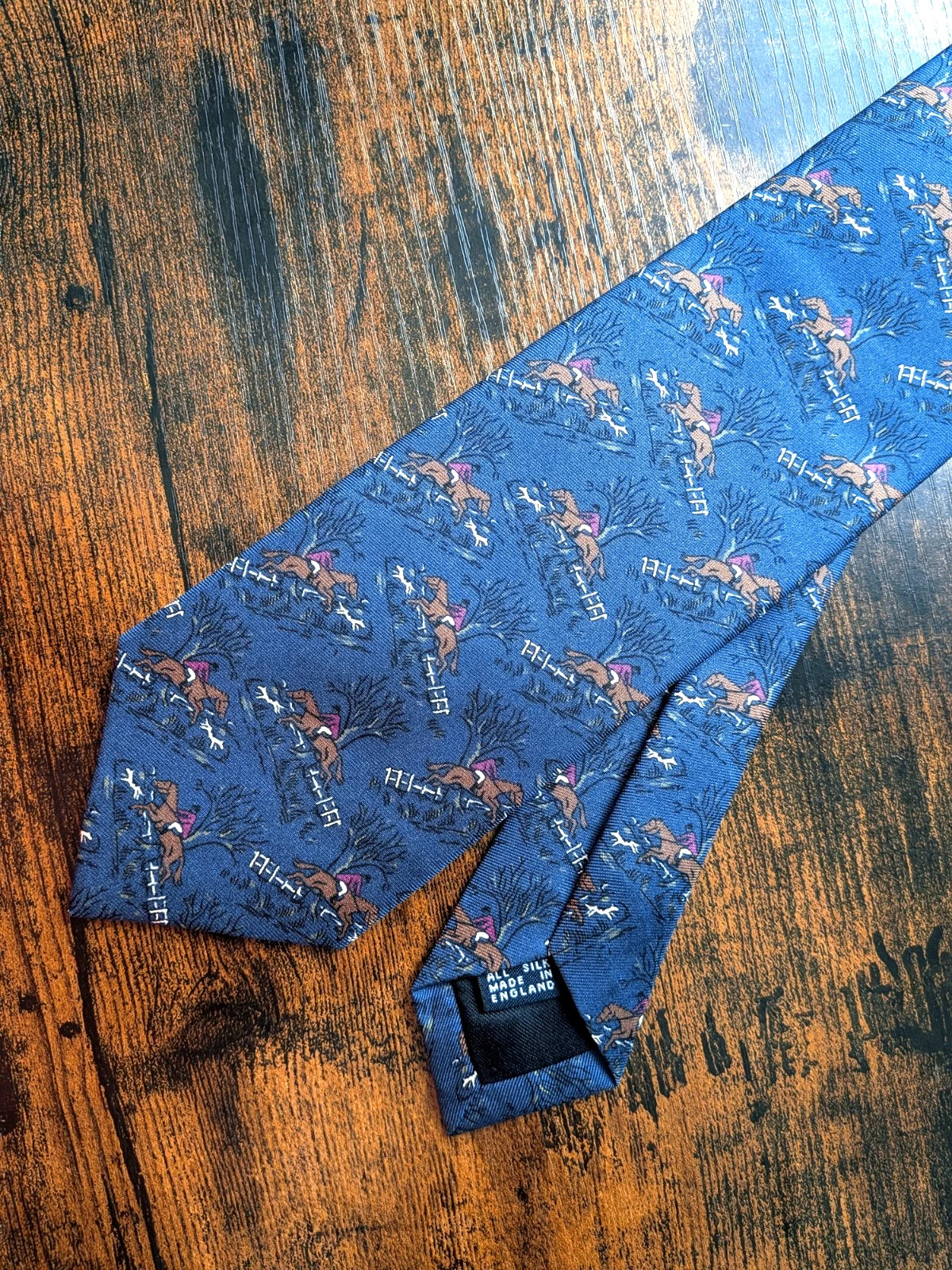 Drake's horse riding navy handmade tipped silk tie product image