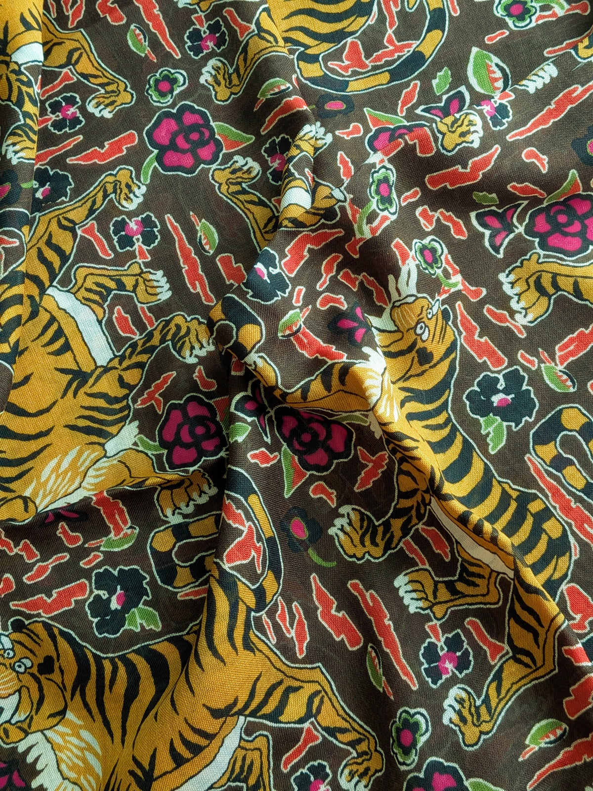 Drake's Khaki Jumbo Tiger Print Wool-Silk Scarf - image 4