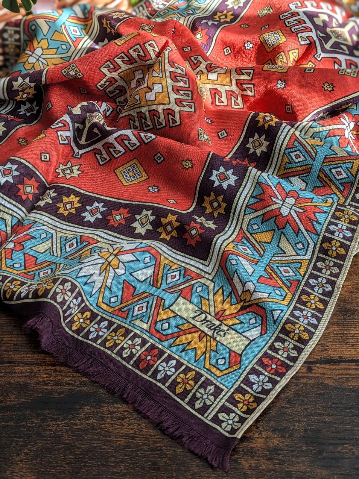 Drake's Kilim Print Wool-Silk Long Scarf - image 1