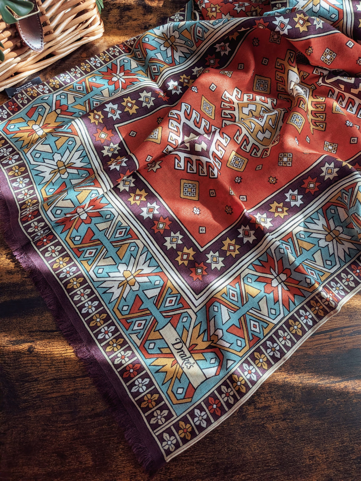 Drake's Kilim Print Wool-Silk Long Scarf - image 5